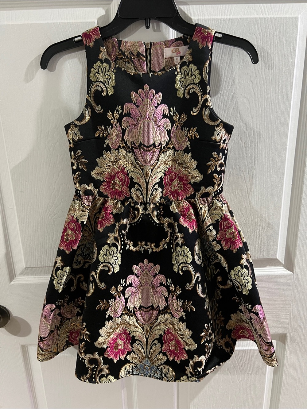 GB girls Black Brocade Dress with Pink & Gold Floral Jacquard